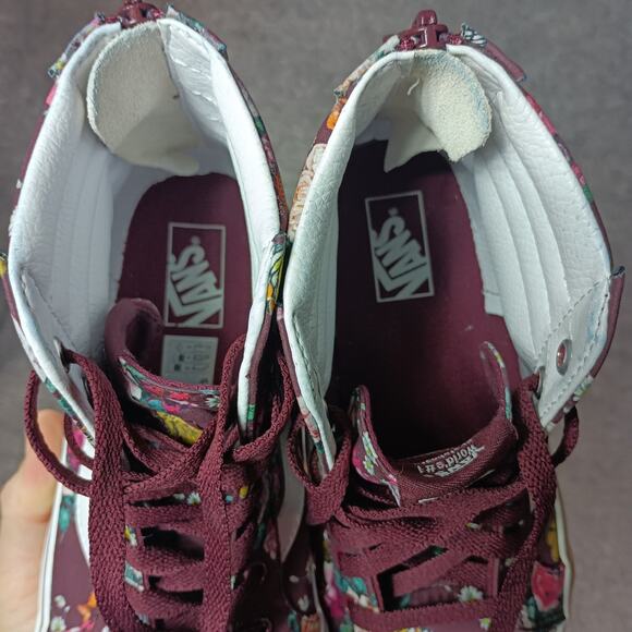 Vans Sk8 Hi Women Size 5 Floral Burgundy Lace Up Sneakers Cottage - Picture 7 of 9